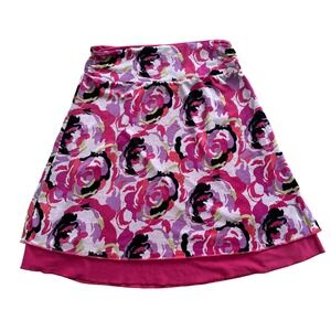Floral Rose Print A-Line Y2K  Skirt Pink Purple Black Elastic Waist Layered Hem